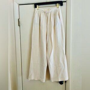 VTG St John Knit Winter White Wide Leg Cinch Waist Minimalist Woven Pants 10